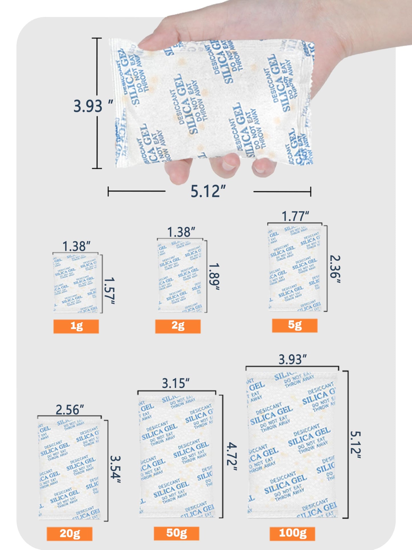 Vbeijll 5 Gram (20 Pack) Color-Indicating Silica Gel Packets, Premium Food Grade Desiccant - Rechargeable Moisture Absorbers for Food Storage, Electronics, 3D Filament & Safes