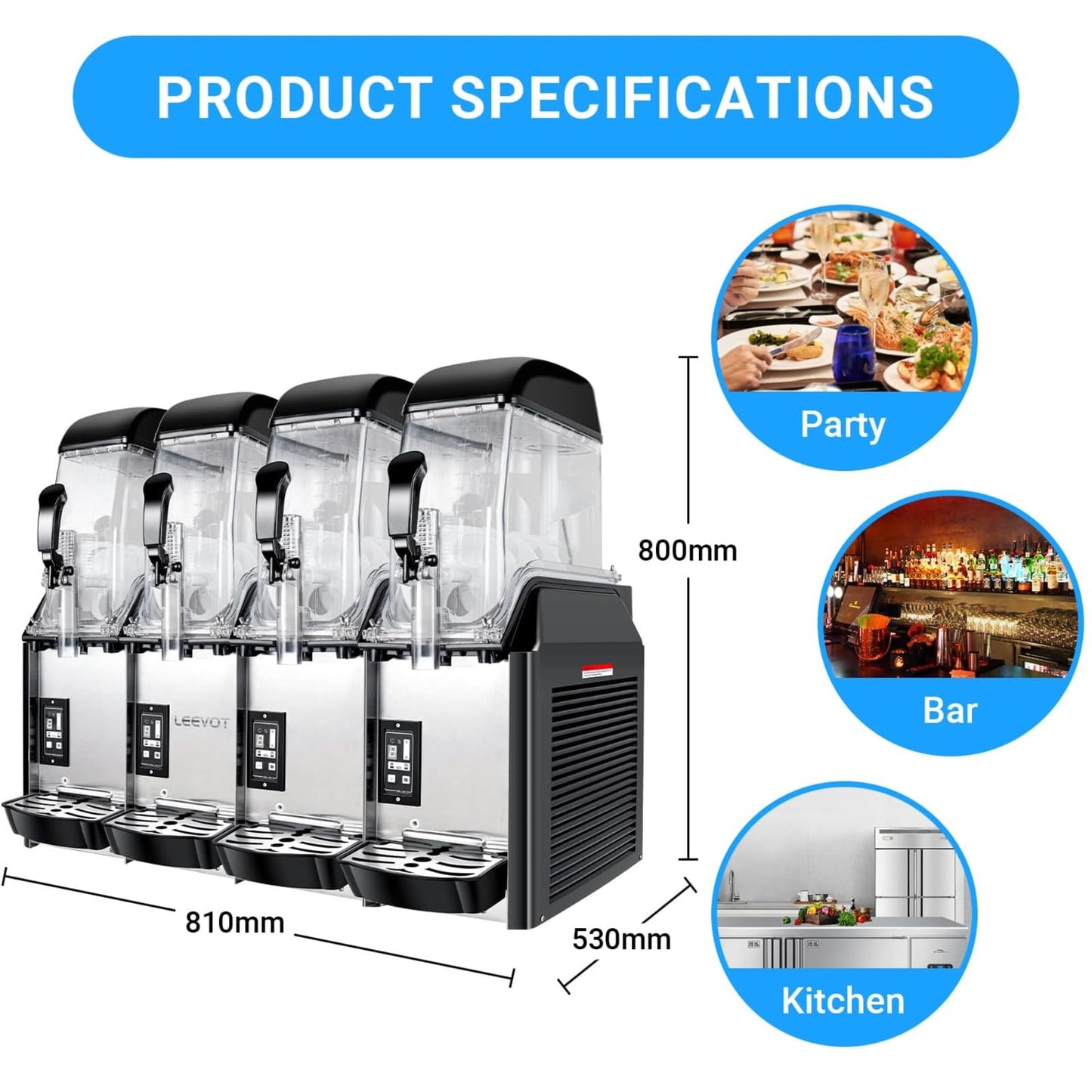 EKway Commercial Slushy Machine, 4x3.2 Gallons（231 Cup）Quadruple Tank Margarita Frozen drink Maker Machine,1500W 110V Commercial Slushie Machine for Restaurant Cafe Bar Party Large Events