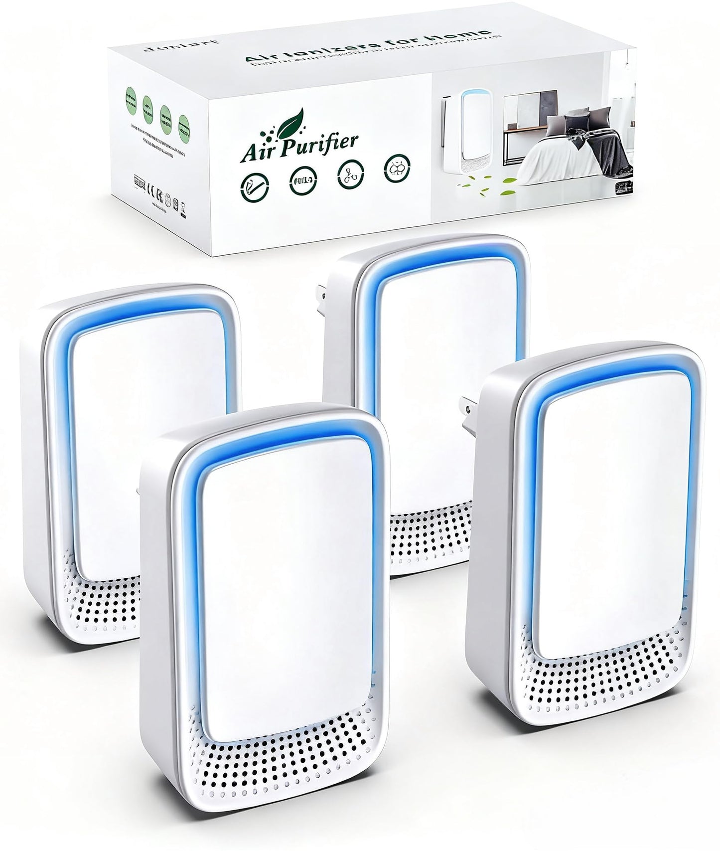 Plug In Air Ionizer Purifier for Home (4 Pack), Negative Ion Generator, Quiet Air Freshener for Bedroom, Office, Kitchen, Portab