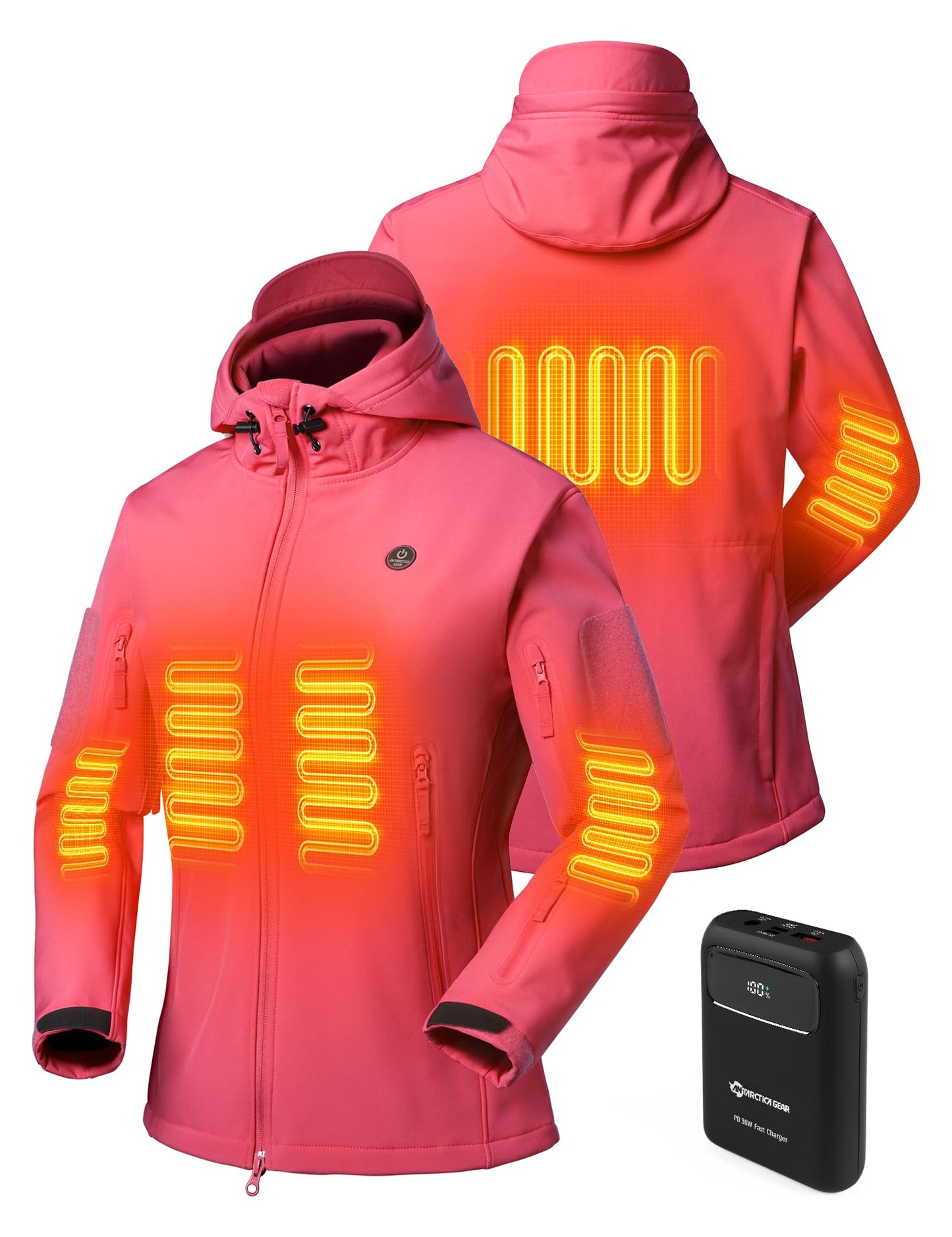 ANTARCTICA GEAR Heated Jacket for Women, Soft Shell Winter Coat with 12V 15000mAh Battery Pack, Hooded Heated Jacket