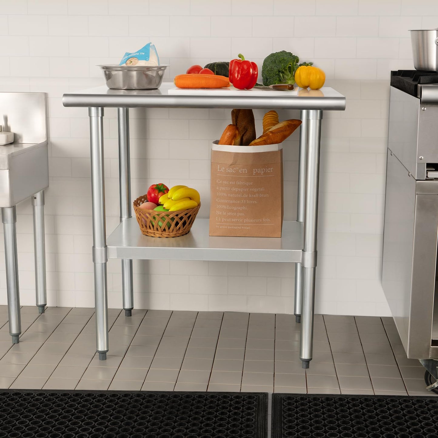 HARDURA Stainless Steel Table 24X24 Inches with Undershelf and Galvanized Legs NSF Heavy Duty Commercial Prep Work Table for Restaurant Kitchen Home and Hotel