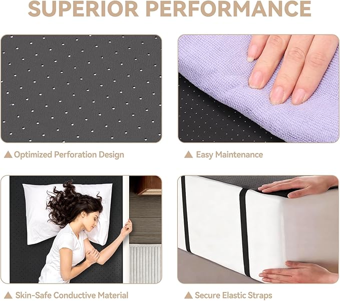 earthzhenxin Grounding Sheets, Grounding Mat for Bed, Improve Sleep Quality, Relieve Stress, Anti-Static Mat Suitable on Bed (Black, King - 76" x 27")