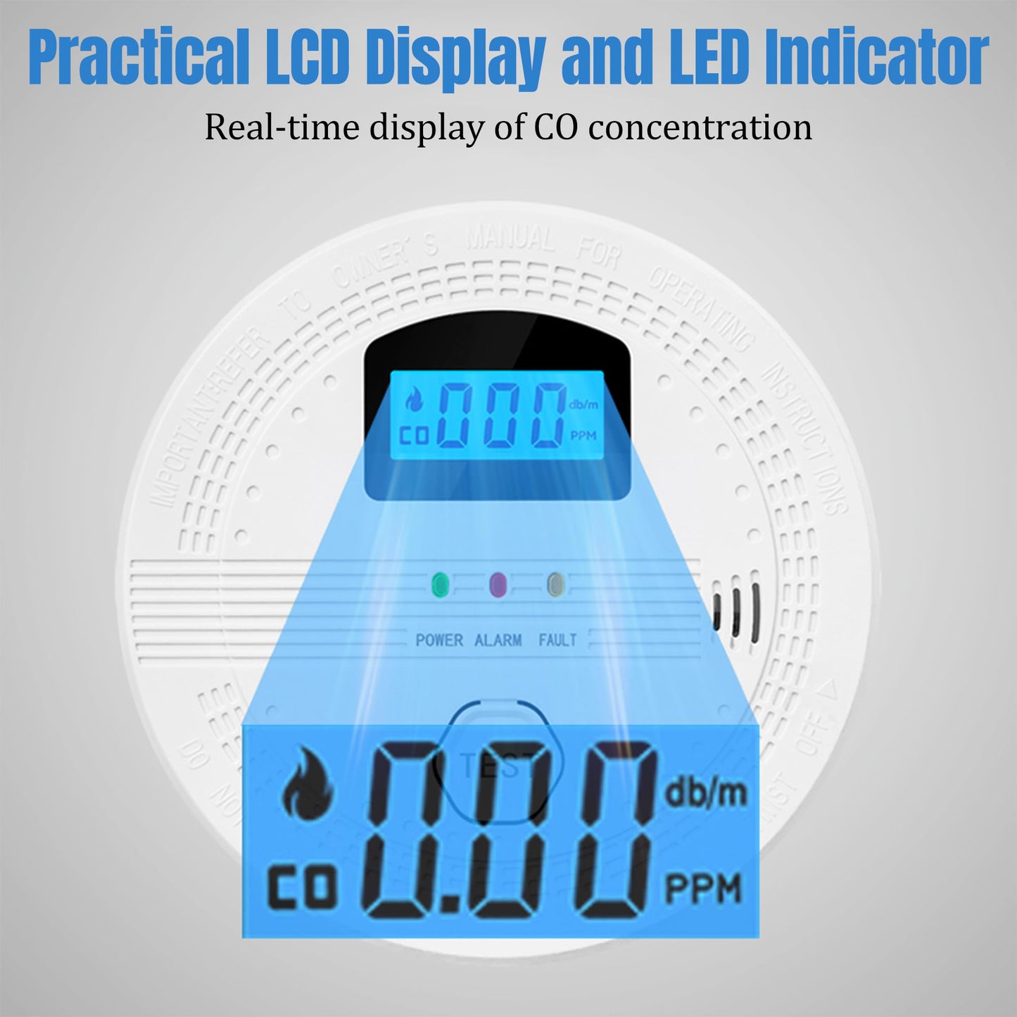 GQIRIL Smoke and Carbon Monoxide Detector - Battery Powered Monoxide Alarm with Dual Sensor and Digital Display, Portable Fire and CO Warning Light Indicators for Kitchen Home Garage (No Battery)