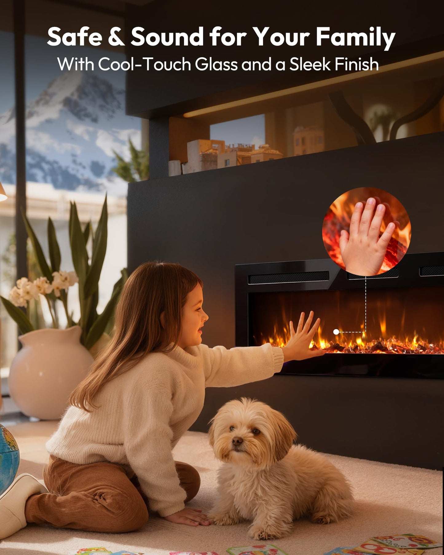 EUHOMY 60 Inch Electric Fireplace Recessed Wall Mounted with Remote Control, Fireplace Heater with Adjustable Flame Color, Linear Fireplace with Timer, Log & Crystal, 750/1500W (2026 Upgrade)
