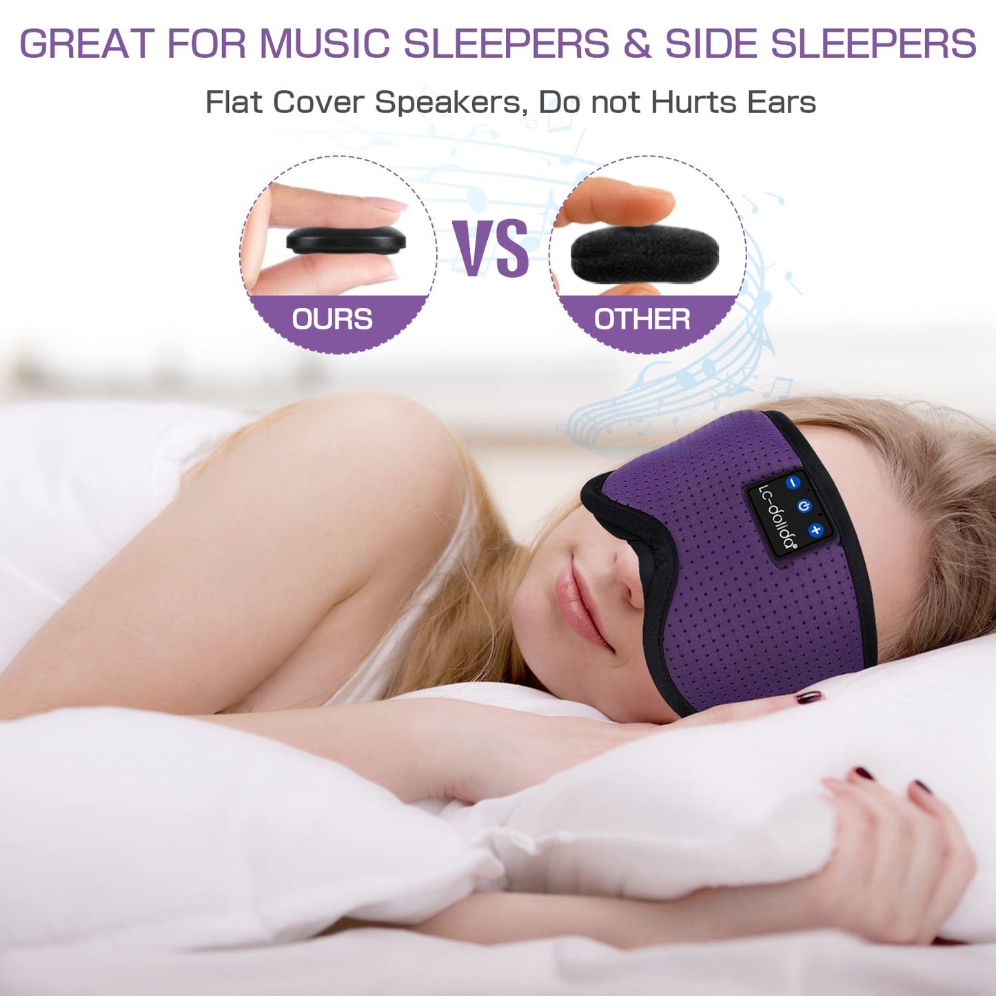 LC-dolida Sleep Headphones, Silk Sleep Mask Bluetooth Wireless Music Eye Mask, Sleeping Headphones for Side Sleepers Sleep Mask with Bluetooth Headphones Ultra-Thin Stereo Speaker Perfect for Sleeping
