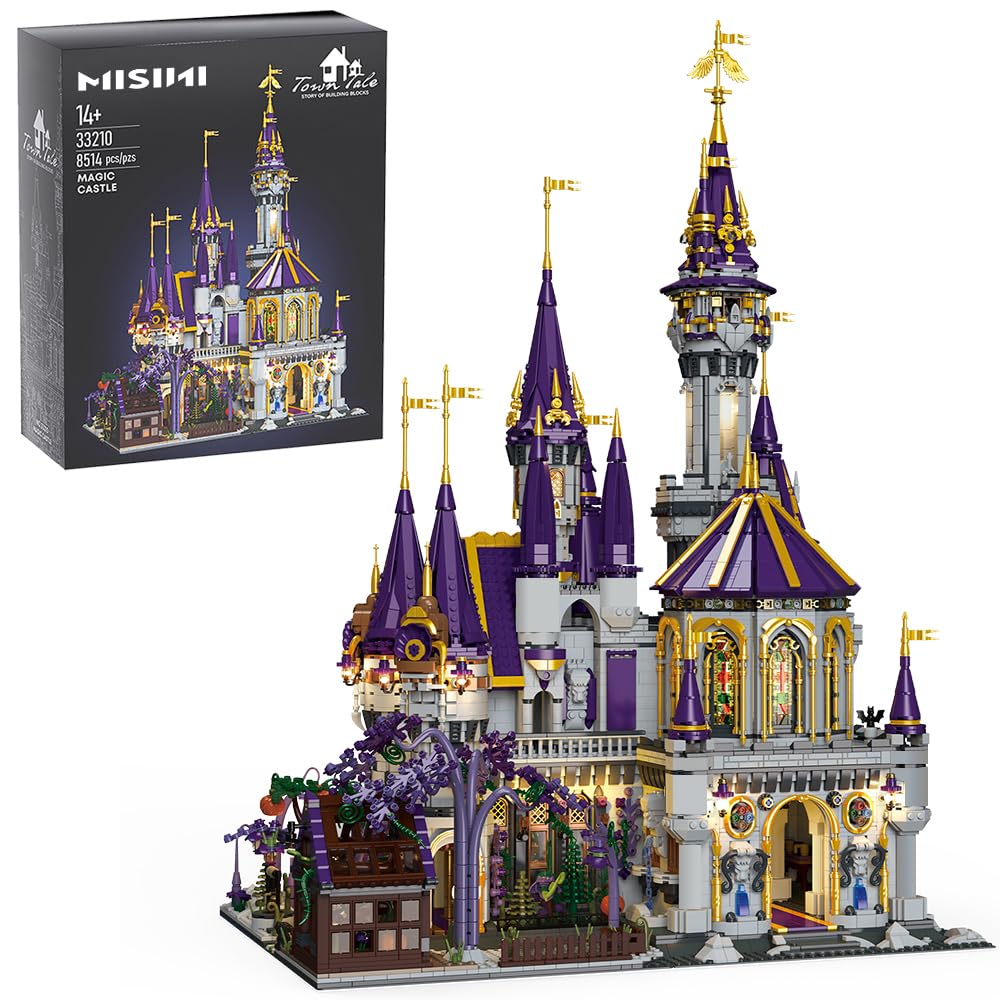 MISINI 33210 Halloween Magic Castle Building Block Set, 8514 Pieces Big Modular House Building Kit for Adults, Street View Castle Model Toy Building Bricks Set, MOC Collectible Construction Toy Gift