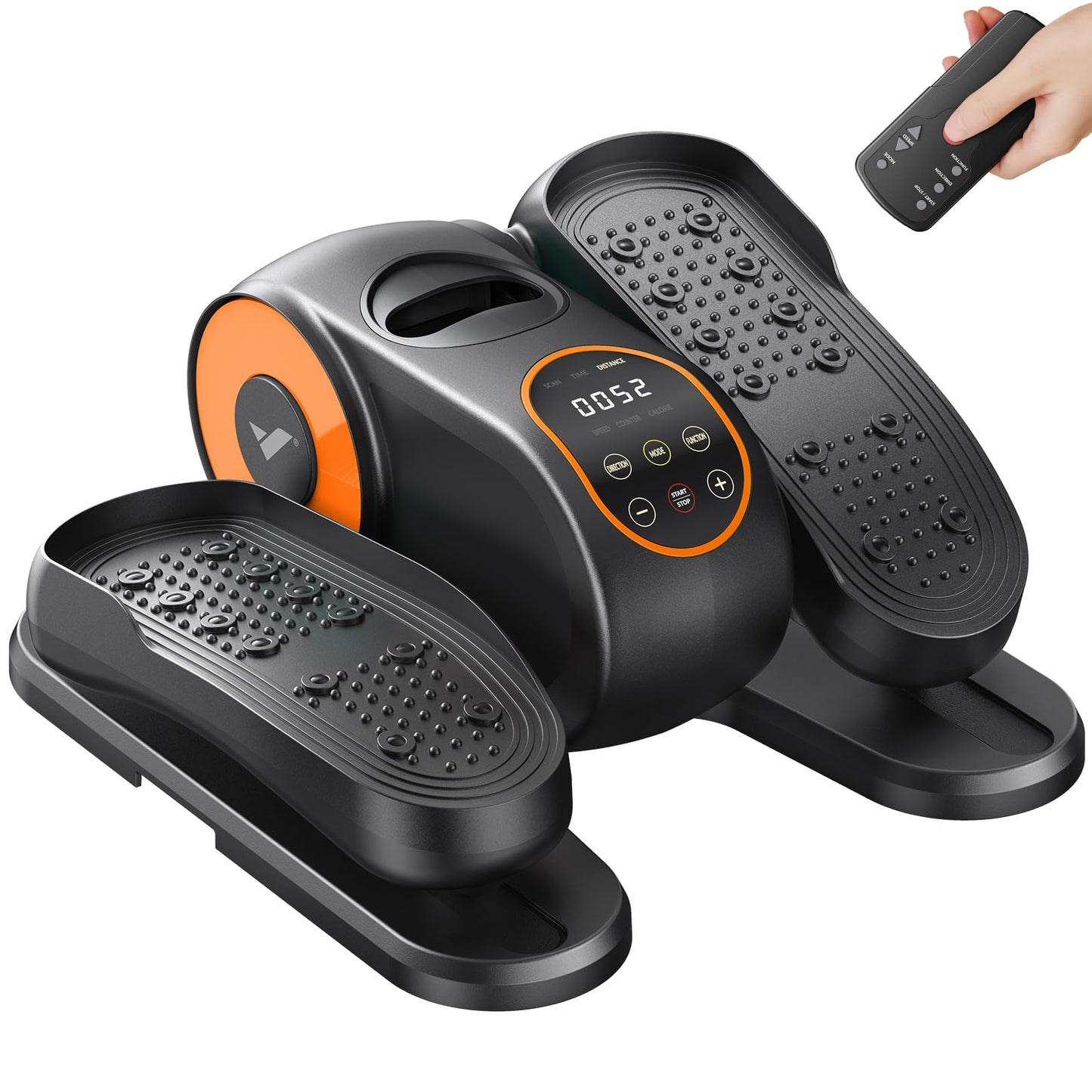 MERACH Under Desk Elliptical Machine, Leg Exerciser While Sitting for Seniors with Remote Control & 12-Speeds, Quiet Portable Electric Seated Pedal Exerciser Machine for Home Office（Orange）