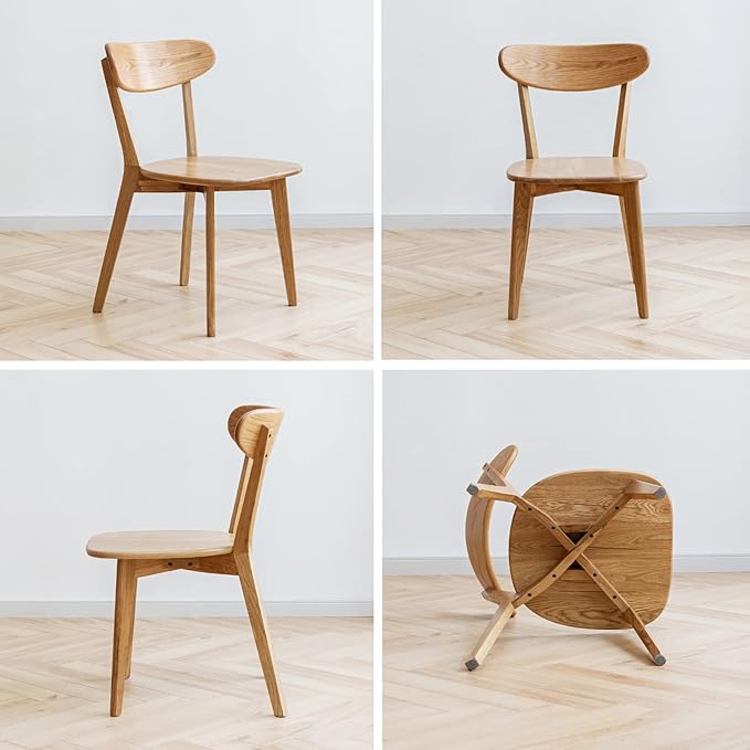 Grewood 100% Solid Oak Wood Dining Chairs,Mid Century Modern Dining Chairs with Rounded Backrest,Kitchen,Dining Room Chairs Set of 1/2/4 (1, Original Wood Color)