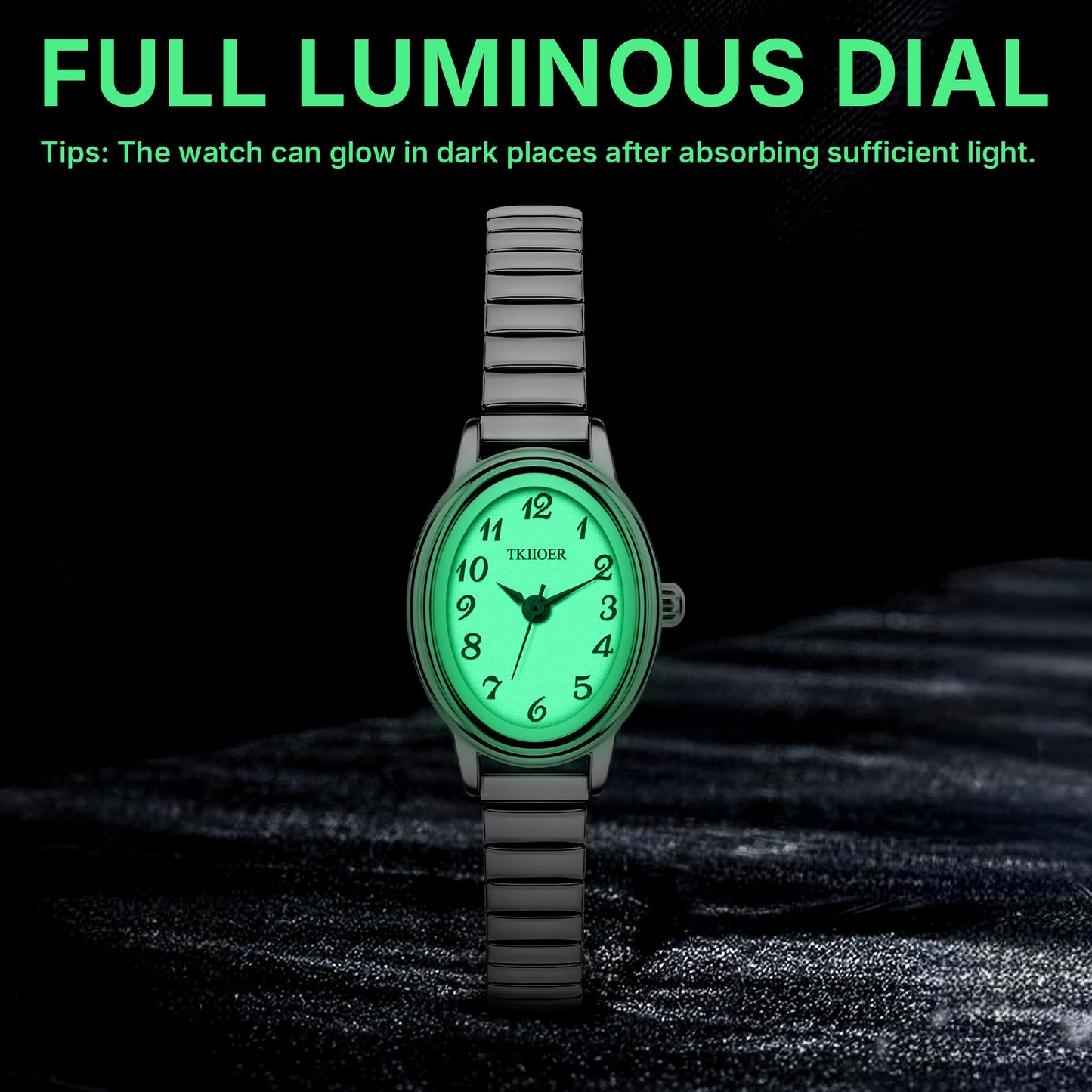 TKIIOER Small Silver Watches for Women, Easy to Read Ladies Analog Watch, 30M Waterproof, Luminous Dial, Stainless Steel Expansion Strap (Silver White)