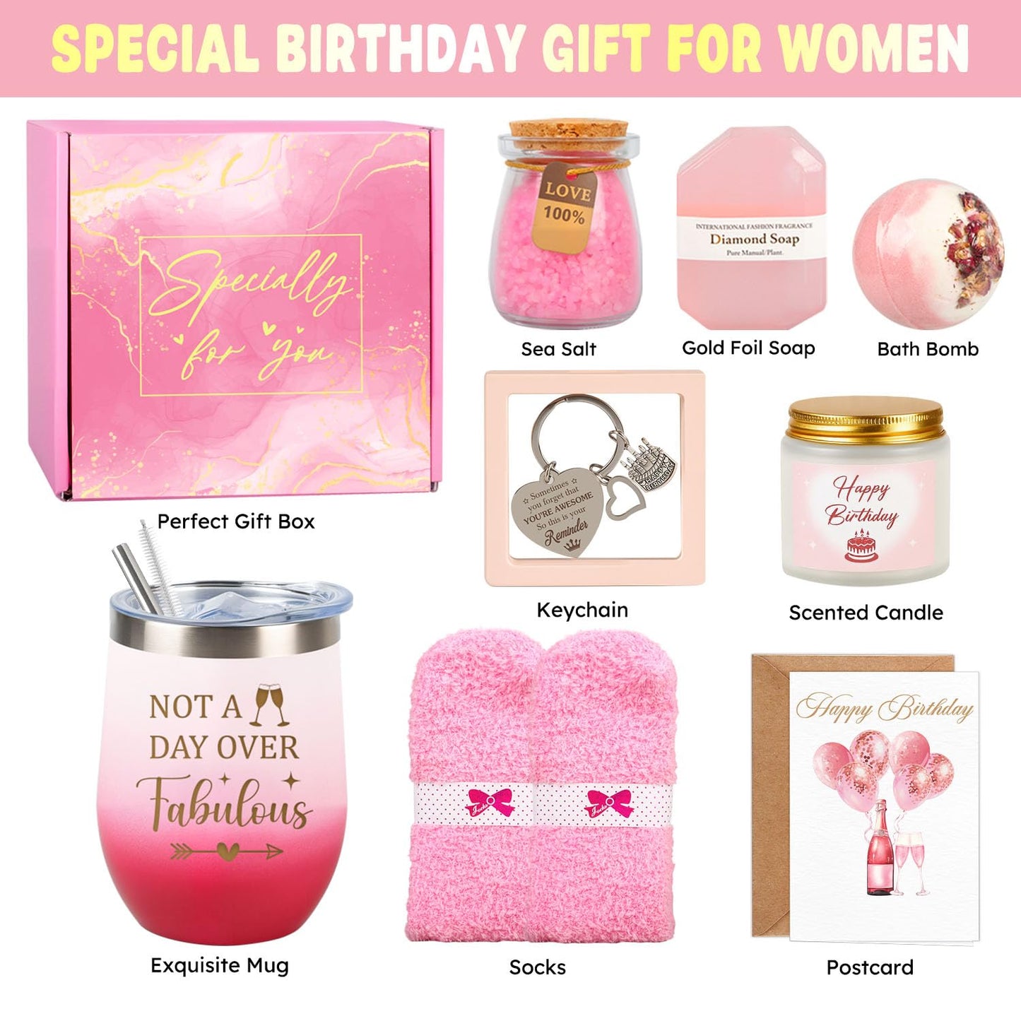 Birthday Gifts for Women, Self Care Gifts Happy Birthday Gifts for Women Relaxing Spa Gift Basket Not A Day Over Birthday Gift Ideas for Woman Happy Birthday Gift for Her, Mom, Wife, Sister, Friend
