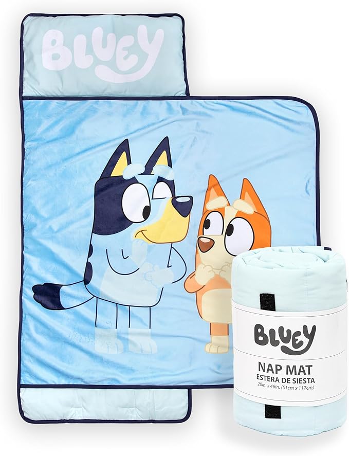 Jay Franco Kids Nap Mat with Embedded Pillow & Blanket – Soft 46"x20" Microfiber Sleeping Bag with Name Tag & Handle for S...