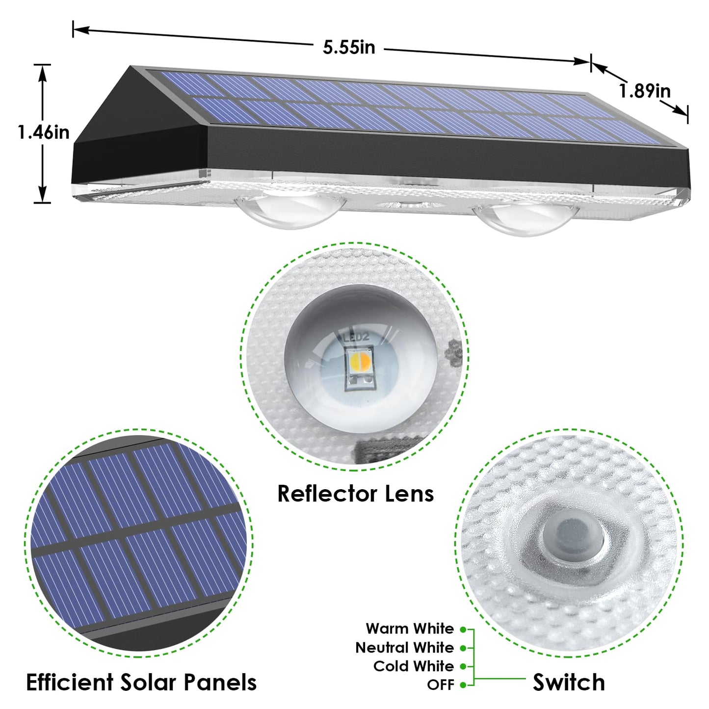 Solar Fence Lights Outdoor Waterproof LED - 3000/4000/6000K 3 Mode, IP65 Waterproof Fence Lights Solar Powered, Solar Wall Lights for Outside, Backyard/Step/Patio/Deck Fence/Stair Railings (12 Pack)