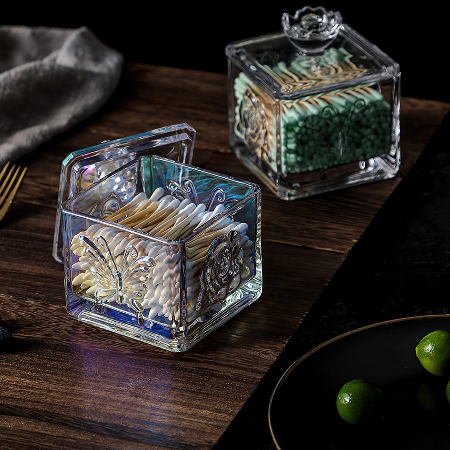 LWXPAIYY Iridescent Glass Candy Dish with Lid,Small Cute Irised Clear Embossed Glass Candy Jar with Lid,Candy Dishes Bowl with Lids,Crystal Decorative Candy Dish Jar for Office Desk(Iridescent)