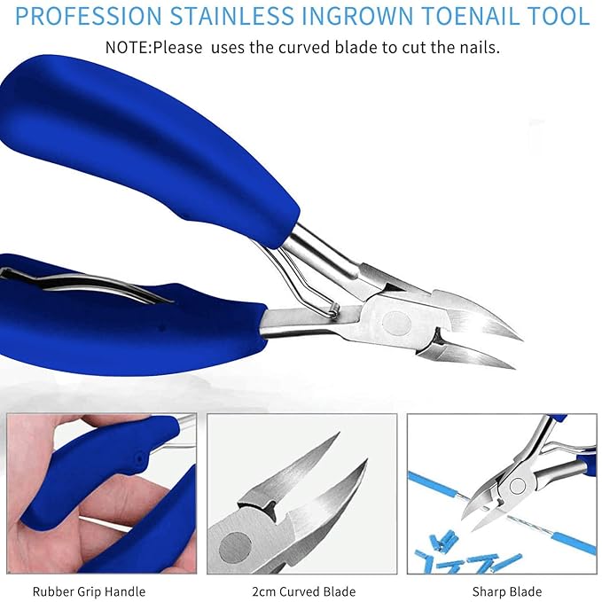 JTIEO 12PCS Toenail Clippers Heavy Duty for Thick Toenails Toe Nail Kit Ingrown Toenail Removal Kit (Blue)