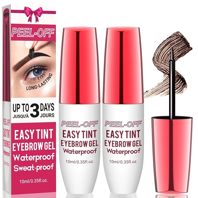 Peel Off Eyebrow Gel Kit,2PCS Easy Tattoo Brow Peel Off Gel for Women,Waterproof,Sweatproof,Natural Brows Color,For Fuller & Defined Looking Brows,DIY at Home(Darkbrown)