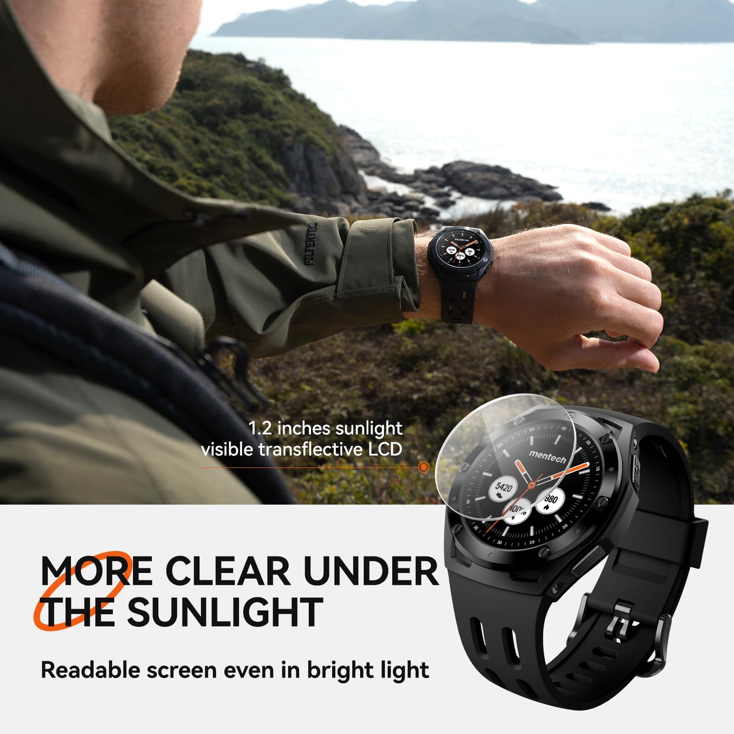 Mentech Xe1 Smartwatch, Lightweight Fitness Tracker With 1.2    Touch Screen, 110 Sport Modes, Gps, Sunlight-Visible, 5Atm Water
