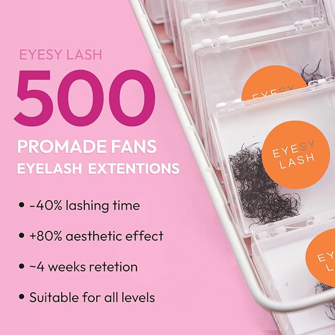 Eyesy Lash 500 Promade Fans - Volume Premade Lash Fans for Eyelash Extensions Pointy Base Handmade Loose Pre Made Eyelashes Middle Stem Soft and Lightweight (14D 0.03 CC 17mm)