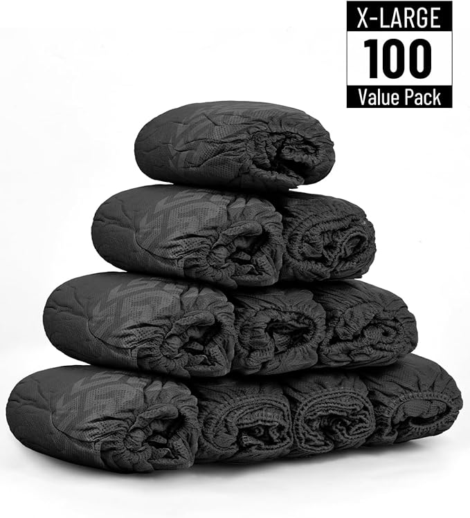 X-Large 100 Count Shoe Covers Disposable Non-Slip, Premium Cloth Boot Covers, Slip-resistant, Durable, Breathable, Non-toxic, Recyclable, Stretchable Fits Up to Size 13 US Men - Black