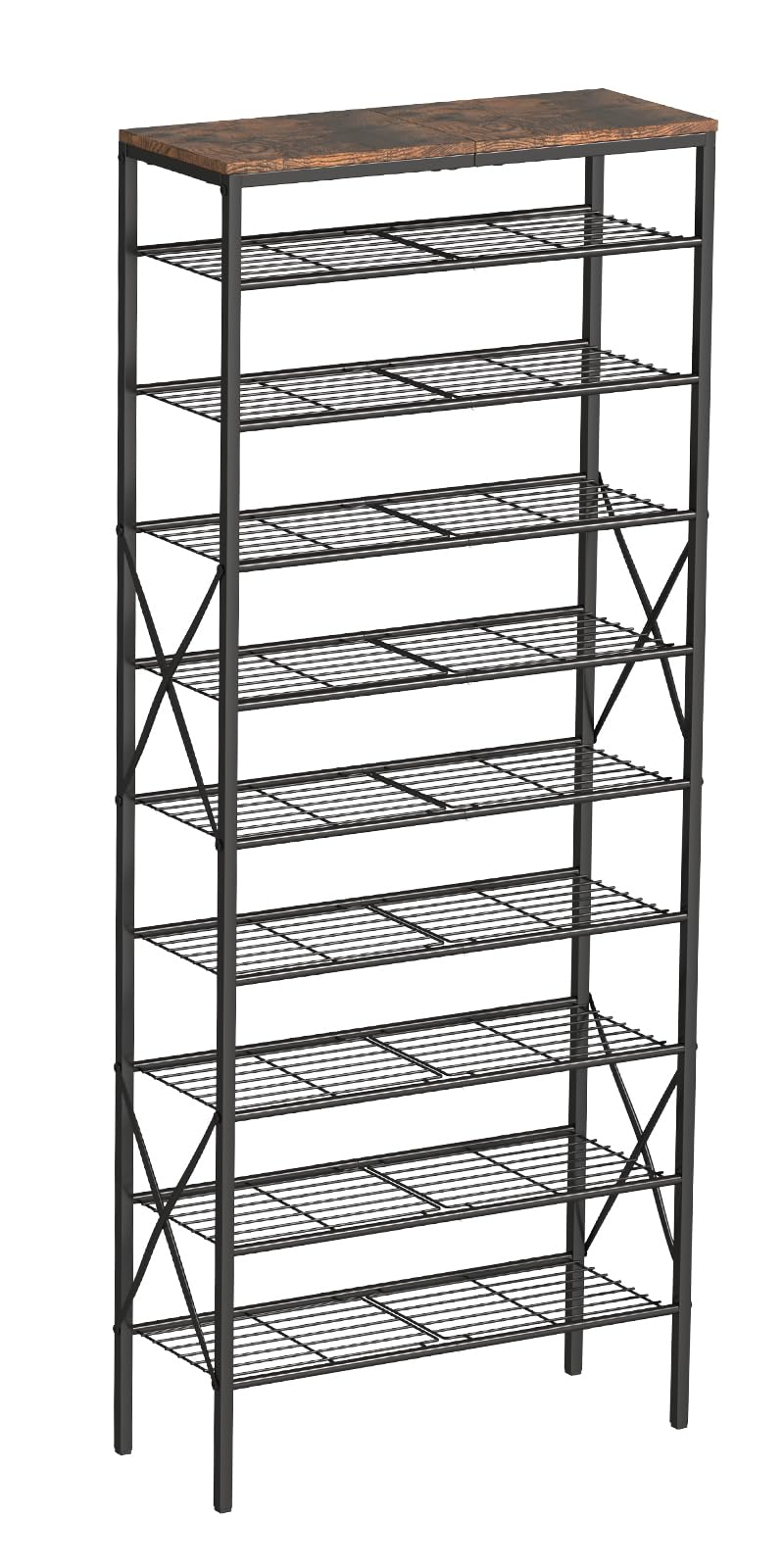 MILEFA 10-Tier Tall Shoe Rack, Large Capacity Shoe Shelf Holds40-45 Pairs, Shoe Shelf for Entryway, Hallway, Living Room, Rustic Brown