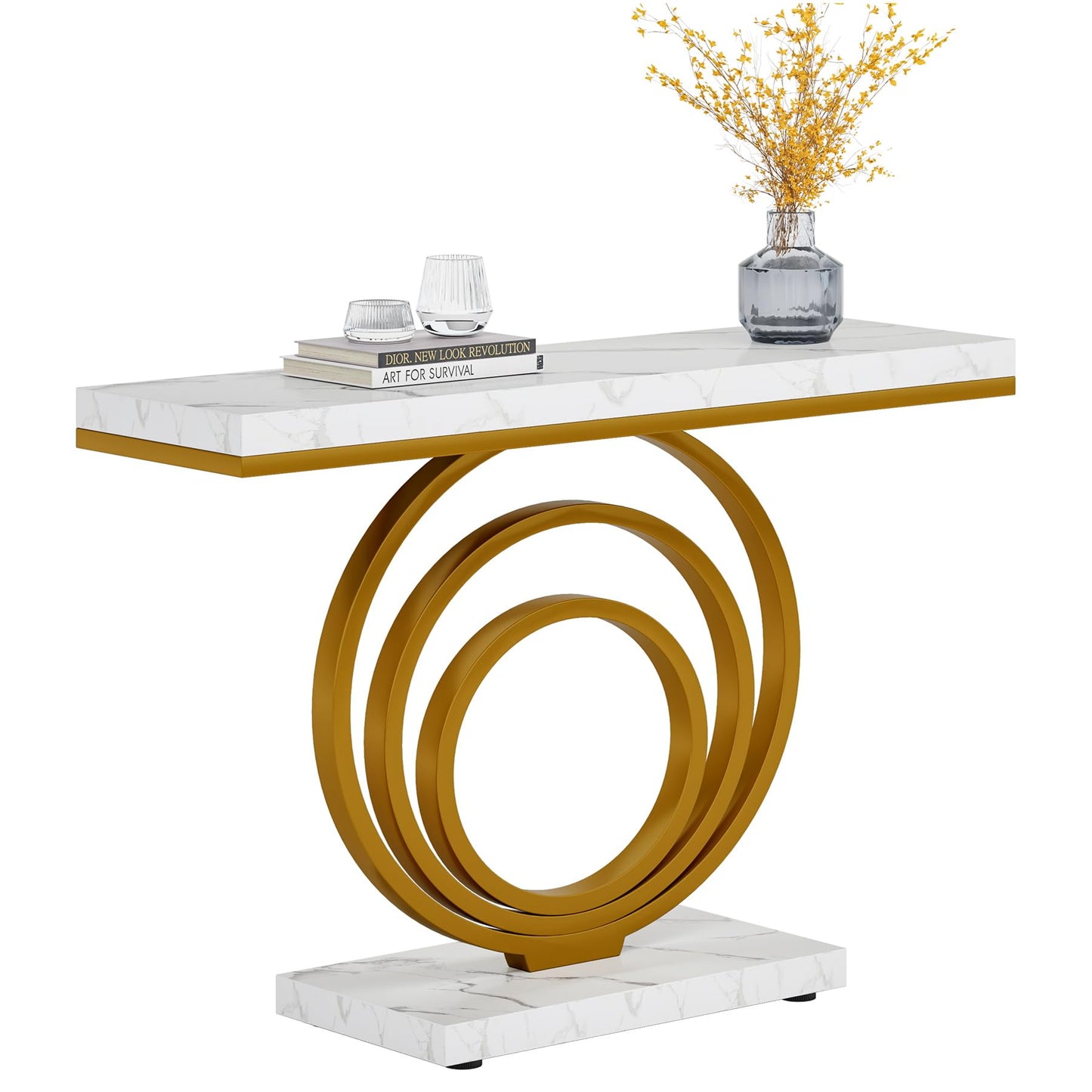 Tribesigns 41-Inch Gold Entryway Table, Modern Console Table Narrow Long, Contemporary Accent Table for Living Room, Hallway, Entrance, Faux Marble Veener Top