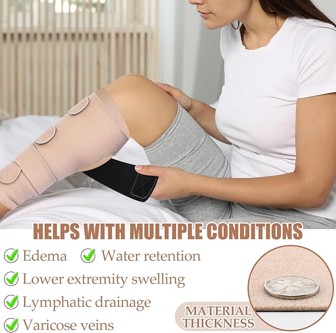 Croknit 3 Pairs Lymphedema Compression Leg Wraps Adjustable Lower Leg Cover up Medical Shin Splint Wrap for Heaviness Fatigue (Complexion)