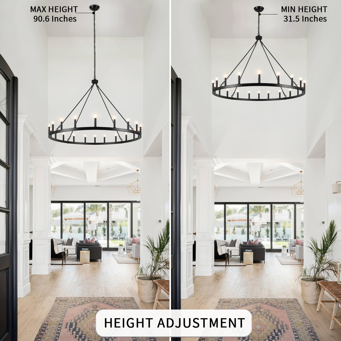 LASENCHOO Black Wagon Wheel Chandelier 20 Lights Dia 48" Farmhouse Chandeliers for Dining Room Light Fixture, Round Rustic Chandelier for Entryway Living Room, Large Chandeliers for High Ceilings