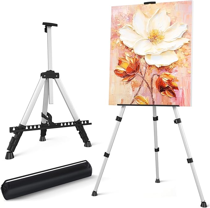 Art Easel Stand for Painting or Sign, Portable Adjustable 66 inches Display Tripod Artist Floor Aluminum Metal Easel with ...