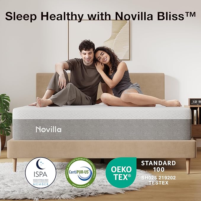 Novilla Twin Size Mattress, 12 Inch Gel Memory Foam Mattress for Cool Night & Pressure Relief, Medium Plush Feel with Motion Isolating, Bliss