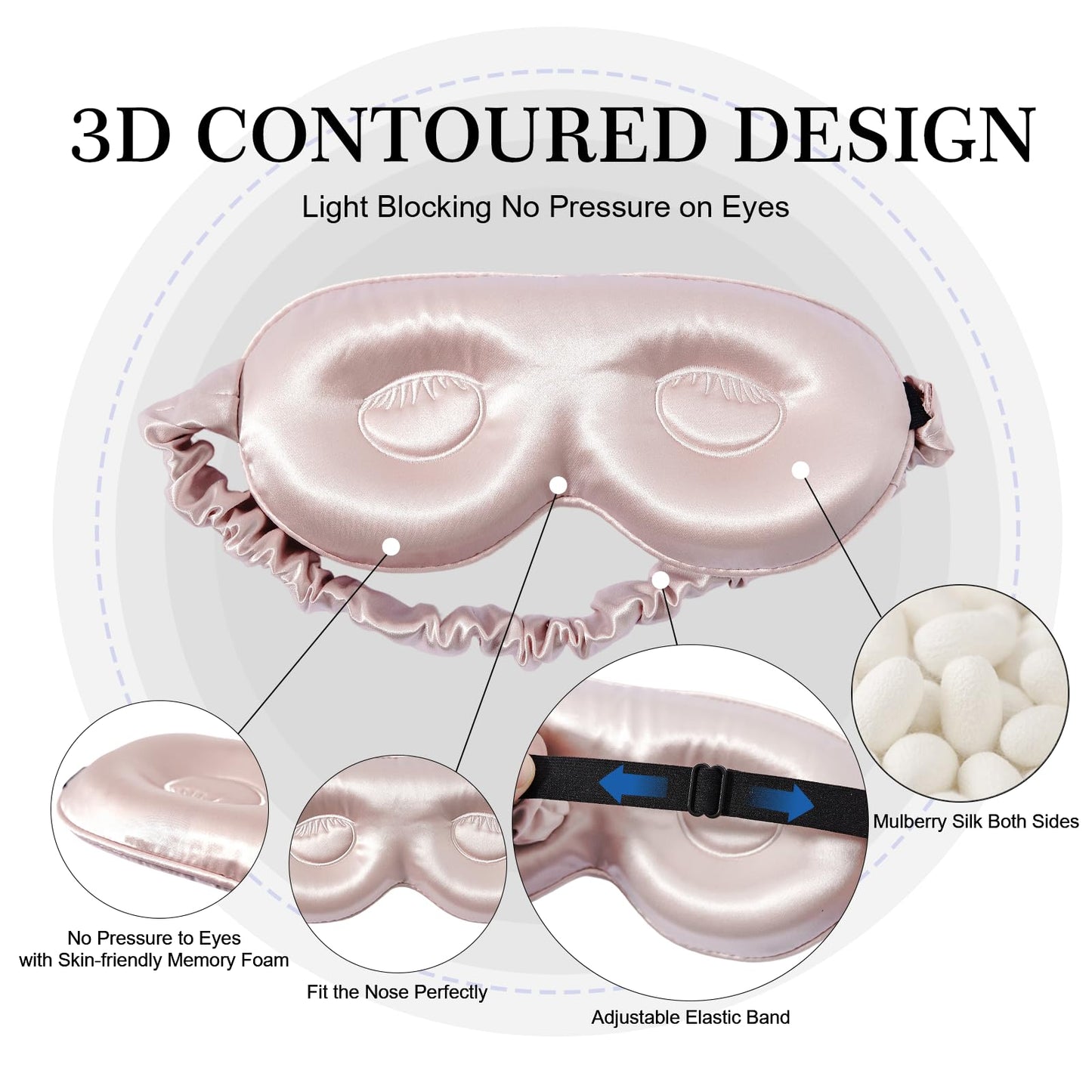 ZIMASILK Adjustable 22 Momme 100% Pure Mulberry Silk Sleep Mask, 3D Contoured Cup Eye Mask for Sleeping, Super Soft Breathable Blindfold, Perfect Blocks Light for Sleeping. (Pink)