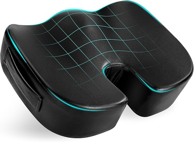 Aulase Luxury Seat Cushion, 4 Inch Extra Thick Memory Foam for Pressure Relief, Sciatica, Tailbone Pain & Back Pain Relief, Multi-Use for Bleachers, Car, Gaming, Office Chair (Black)
