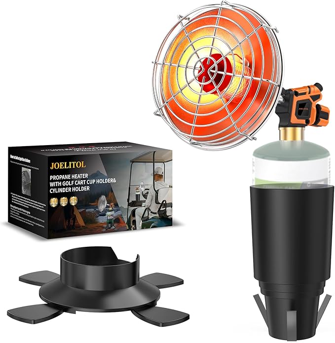 Golf Cart Heater, 2000℉ Portable Propane Heater with Dual Bases, Cup Holder & Foldable Cylinder Stand, for EZGO Yamaha Clu...