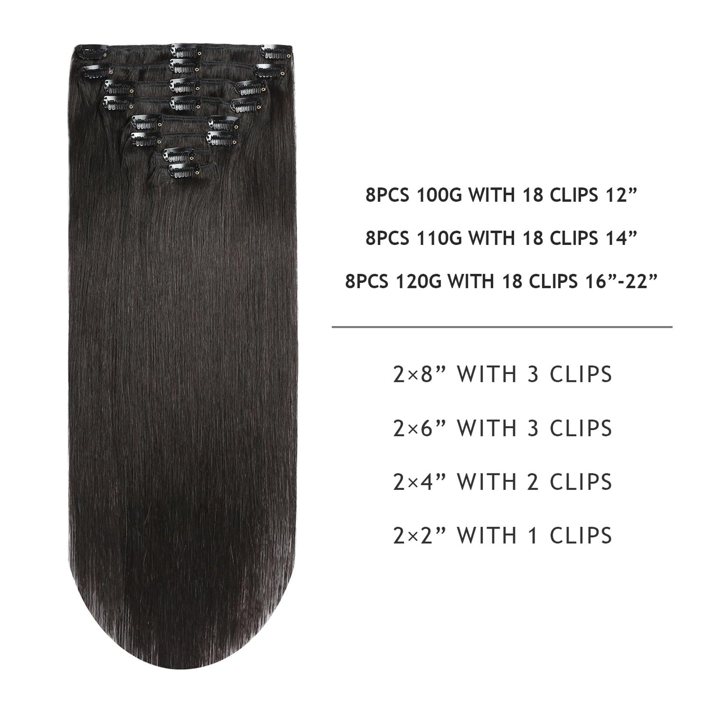 YILITE Clip in Hair Extensions Real Human Hair 8Pcs/Pack 120g Double Weft Invisible Off Black Straight Silky Hair Clip in Human