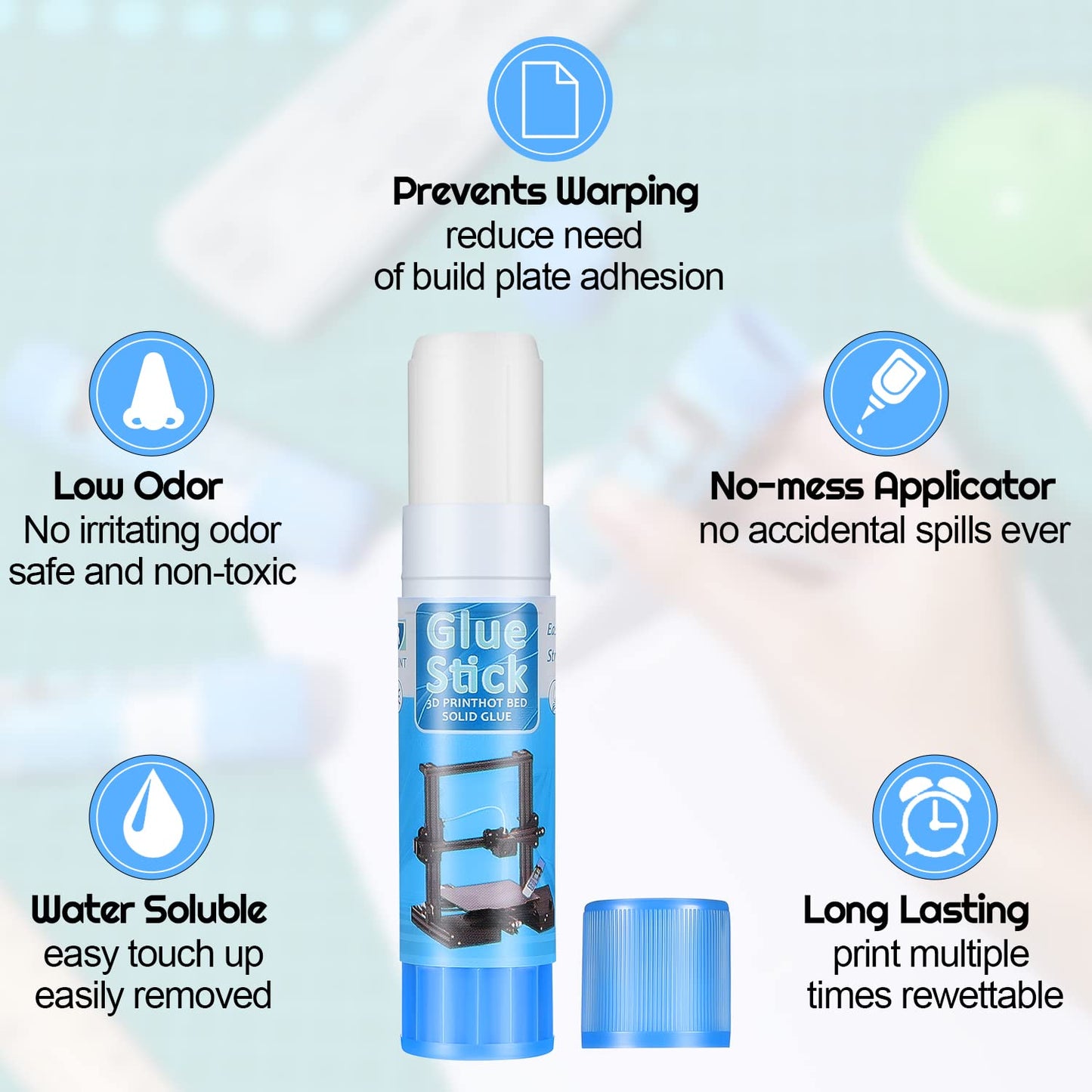 Outus 6 Pack 3D Printer Glue Sticks for Hot Bed PVP 3D Printer Adhesive Solid Glue Sticks for PLA/ABS/PETG/PC/PA/TPU Hot Bed Removing Printing Models