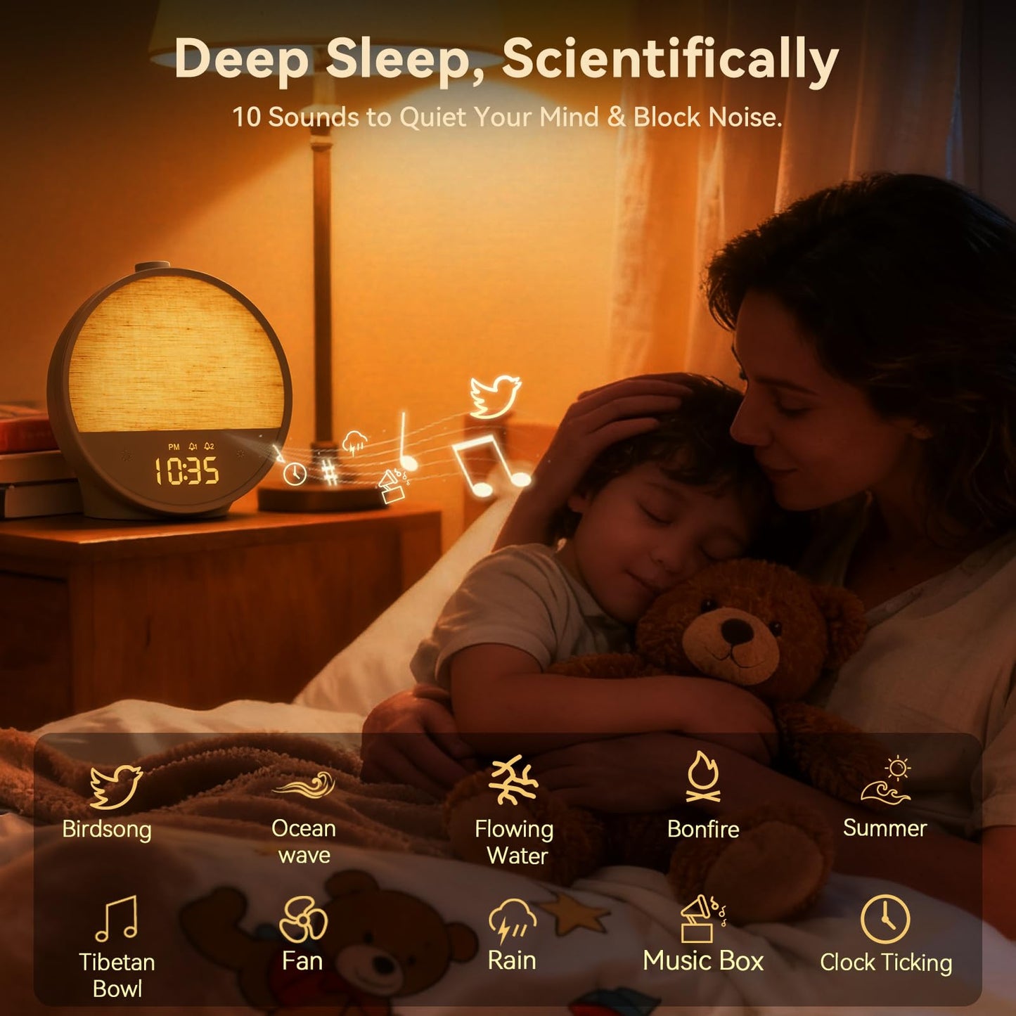 Vivilumens Sunrise Alarm Clock, Gentle Wake-Up Light & Sound Machine, Dual Alarms for Heavy Sleepers Adults, Natural Sounds, RGB Mood Light, Dimmable Bedside Night Lamp Ideal for Bedroom & Gifts