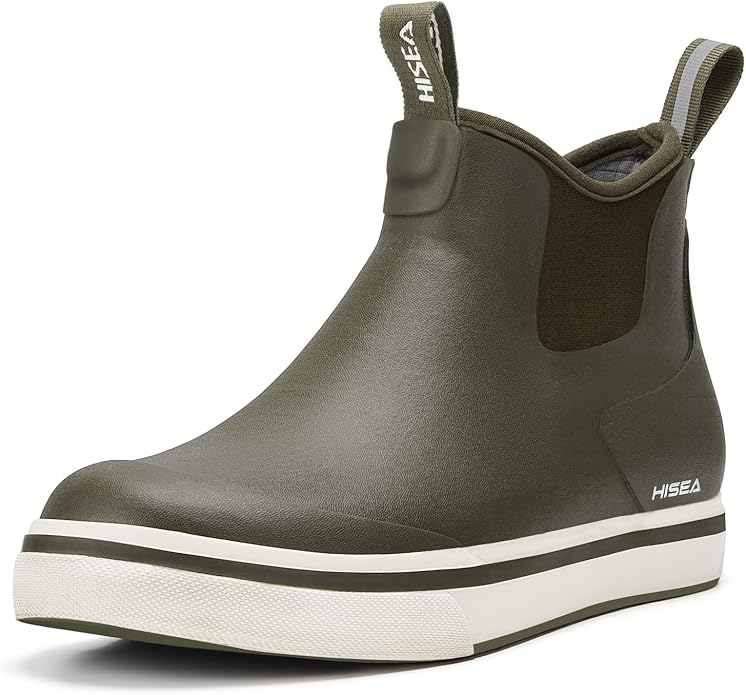 HISEA Men's Deck Rain Boots Saltwater Fishing Booties Waterproof Ankle Rain Boots with High Traction