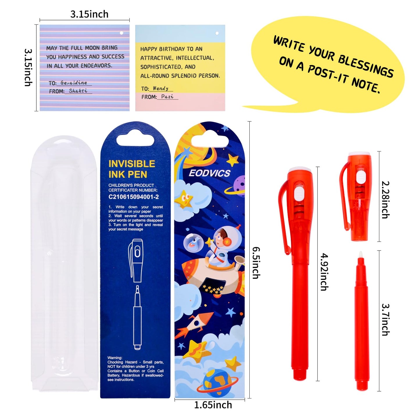 Invisible Ink Pens Gifts Cards. 24 Pack Spy Pen invisible pens with uv light for kids, Magic Pen for Secret Message, Birthday Party,Christmas, and Halloween Goodies Bags Toy(24PCS+Gifts Cards)
