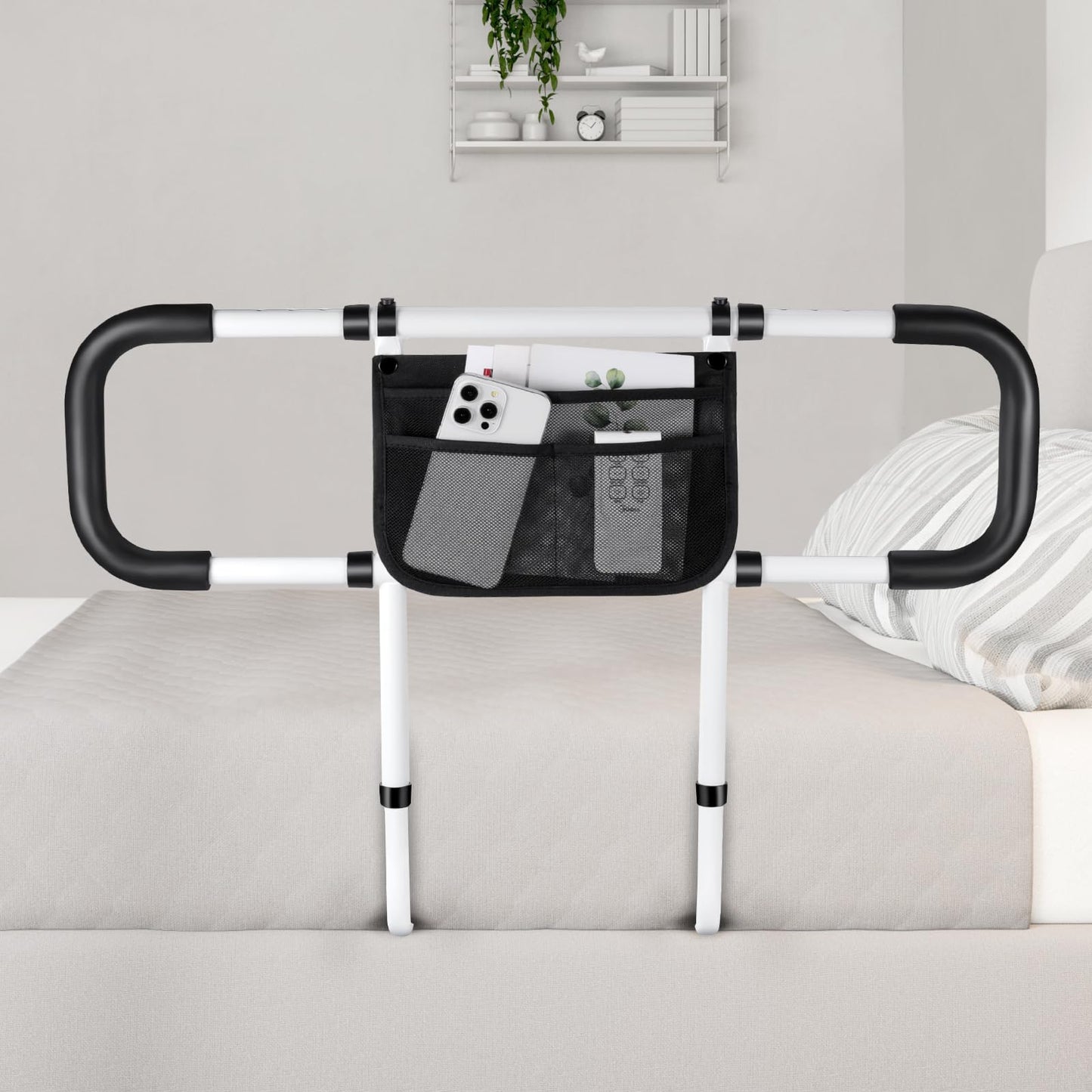 Bed Rails for Elderly Adults Safety - Extended Bed Assist Rail for Seniors - Adjustable Bed Side Rails Handle Support Bar Bed Guard Rail with Storage Bag & Fixing Strap, Fit King Queen Full Twin Bed