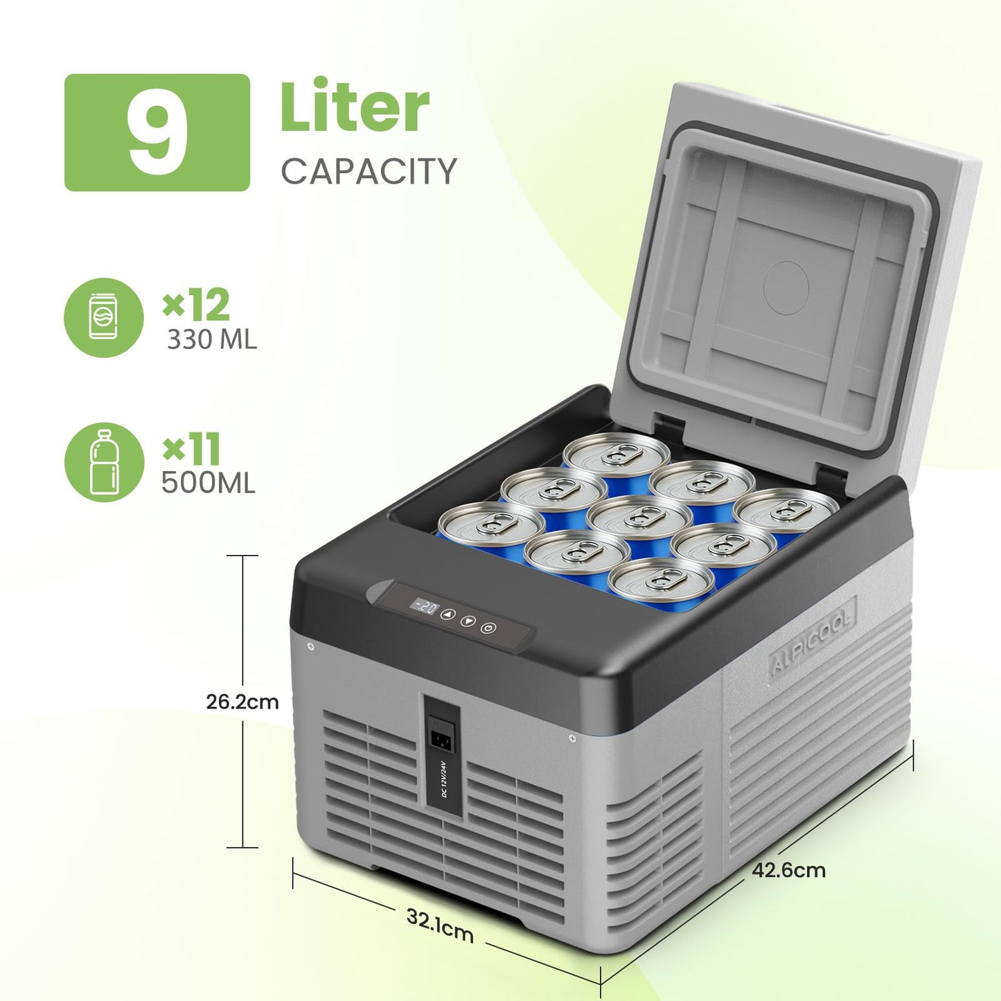 Alpicool Car Refrigerator 12 Volt Portable Car Fridge 10 Quart（9 L Electric Cooler with AC/DC，Car Refrigerator Freezer for Truck Van RV Camper SUV, Camping Boat Travel，-4~68°F