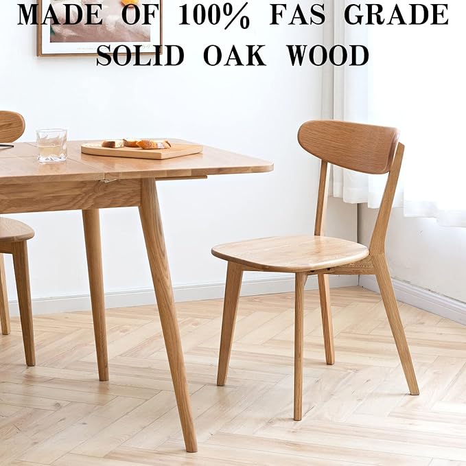 Grewood 100% Solid Oak Wood Dining Chairs,Mid Century Modern Dining Chairs with Rounded Backrest,Kitchen,Dining Room Chairs Set of 1/2/4 (1, Original Wood Color)