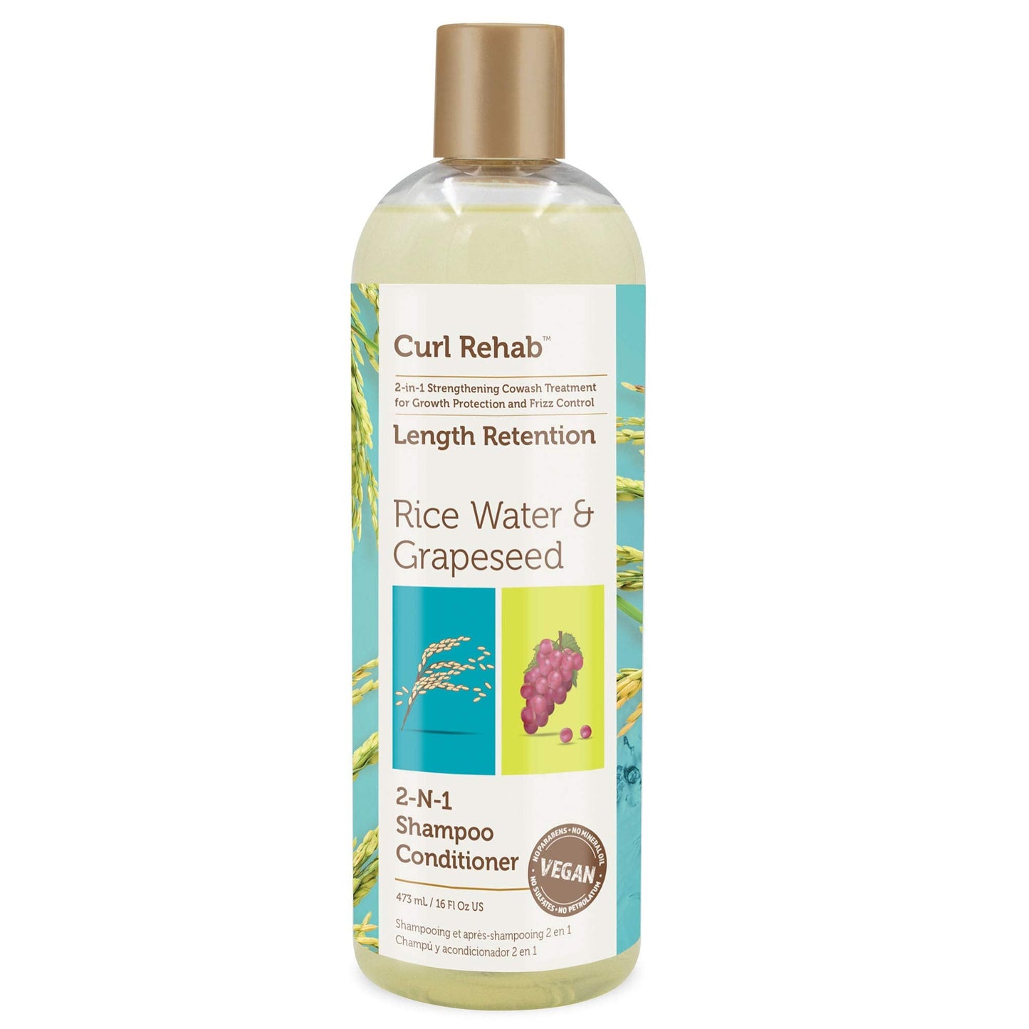 Curl Rehab Length Retention/Strength Treatment 2 in 1 Shampoo Conditioner, Enriched with Rice Water & Grapeseed, For Hair Growth
