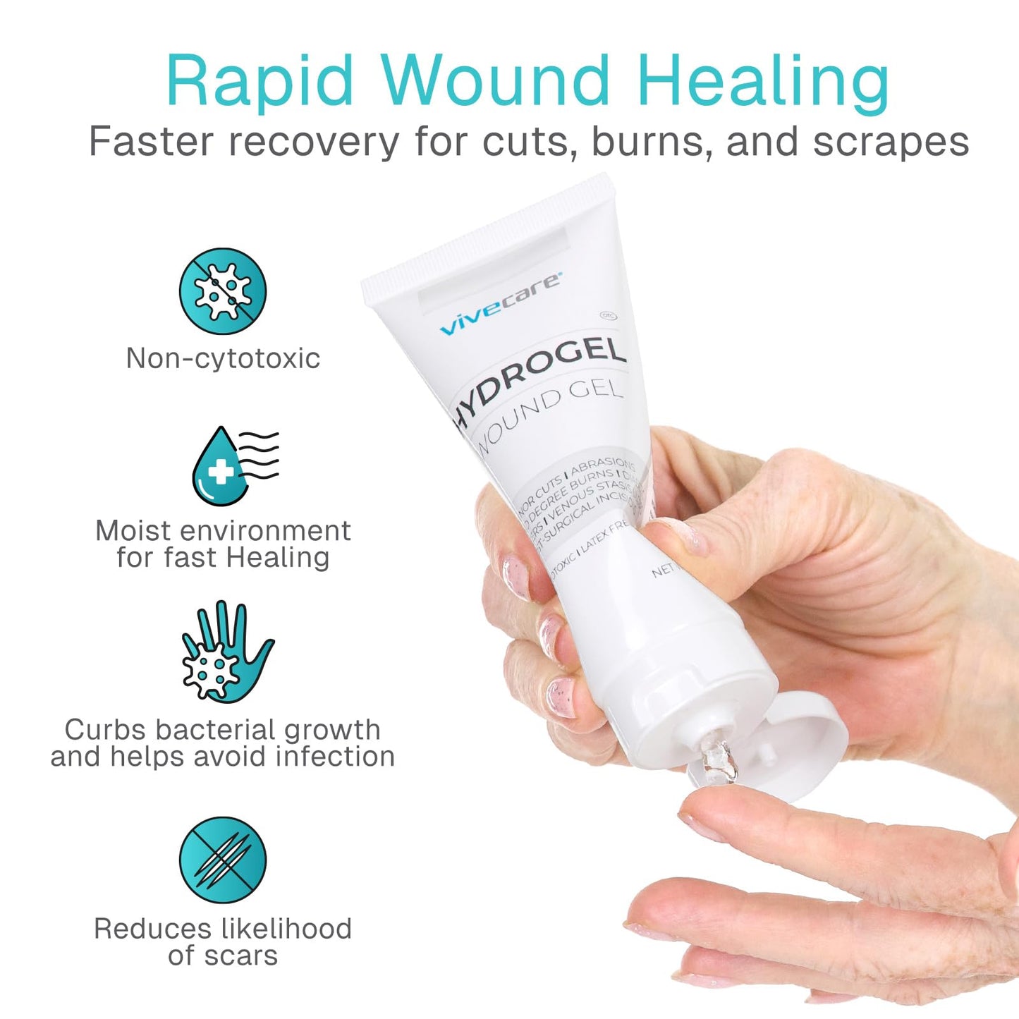 ViveCare Hydrogel Wound Dressing (3 Oz Tube) - First Aid Healing Gel for Burns, Diabetic Ulcers, Cuts, Surgical Incisions, Debridement, Open Wounds - Soothing Skin Repair Cream Ointment (1)