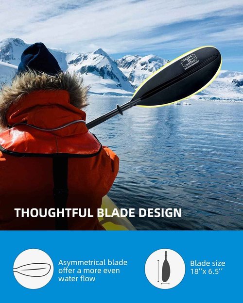 OCEANBROAD Kayak Paddle 95in/241cm Alloy Shaft Kayaking Boating Canoeing Oar with Paddle Leash 2 Paddles, Black