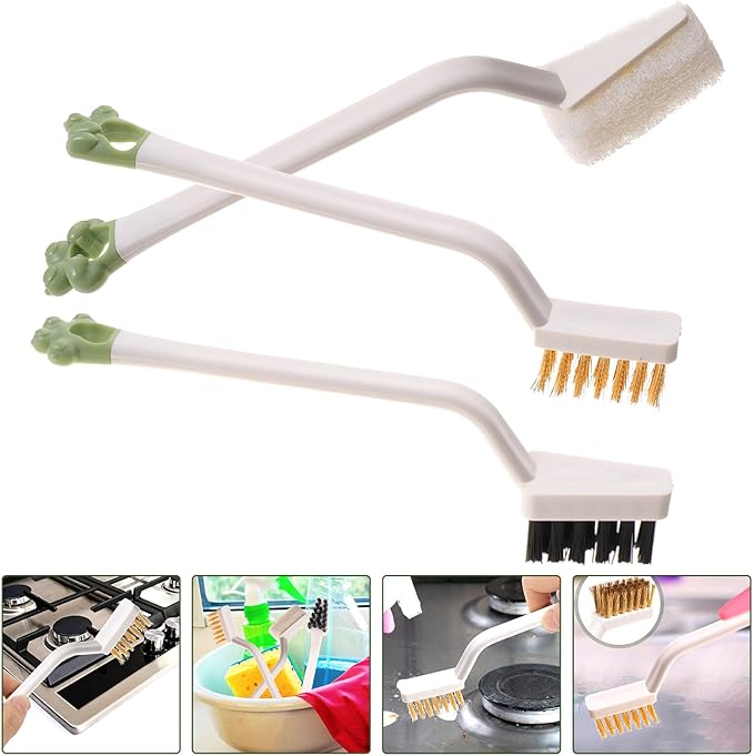 3Pcs Kitchen Cleaning Brush with Comfortable Handle Non-Slip Grip Multi-Functional Stove and Sink Scrubber for Countertop and Range Hood Cleaning