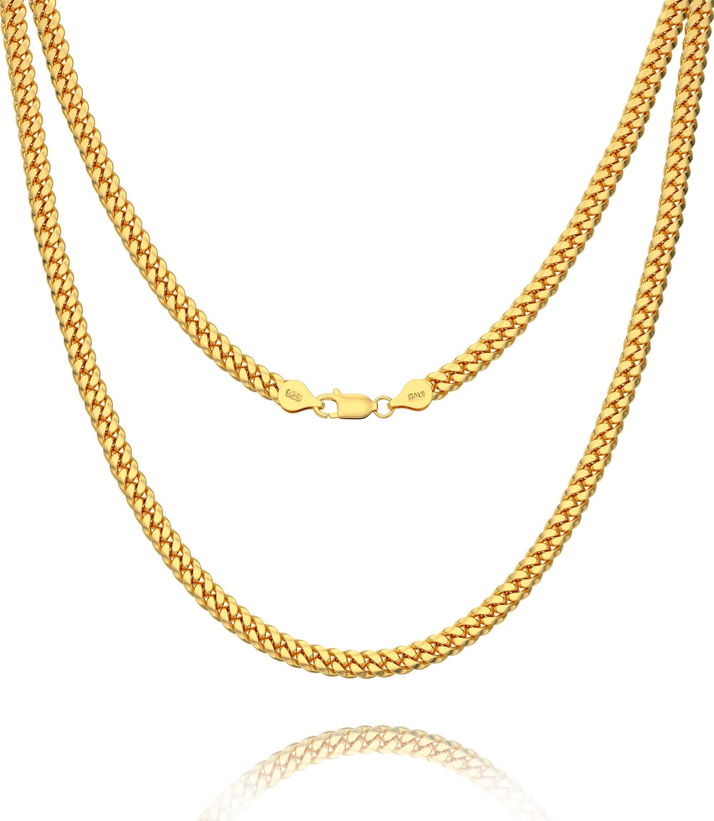 Waitsoul 925 Sterling Silver Cuban Chain Lobster Clasp 4mm 18k Gold Over Cuban Link Curb Chain Necklace for Women Men Diamond Cu