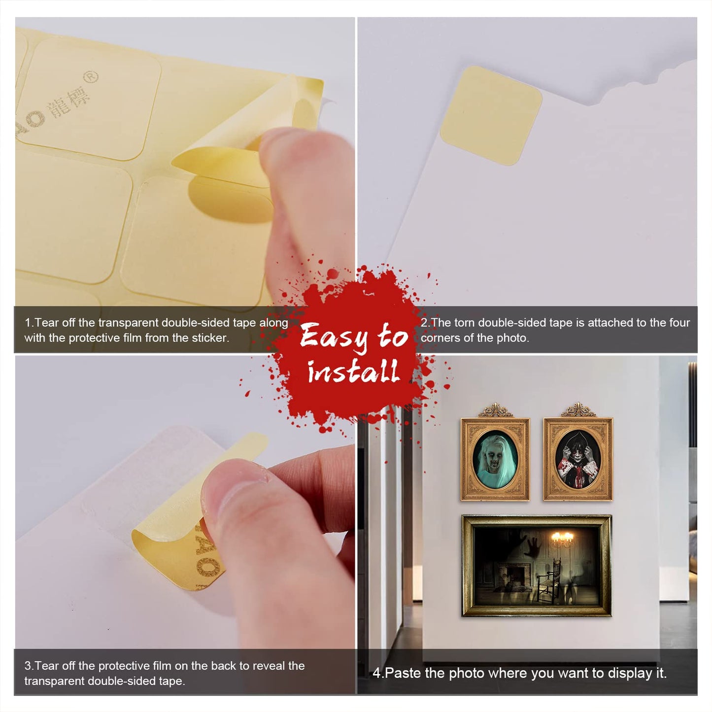 Benjia 15 Halloween Gothic Mansion Haunted Horror Picture Frames, Waterproof Durable, with 80pcs Self Adhesive Dots, Creepy Photo Decorations For Haunted Home Family Castle Masquerade Party