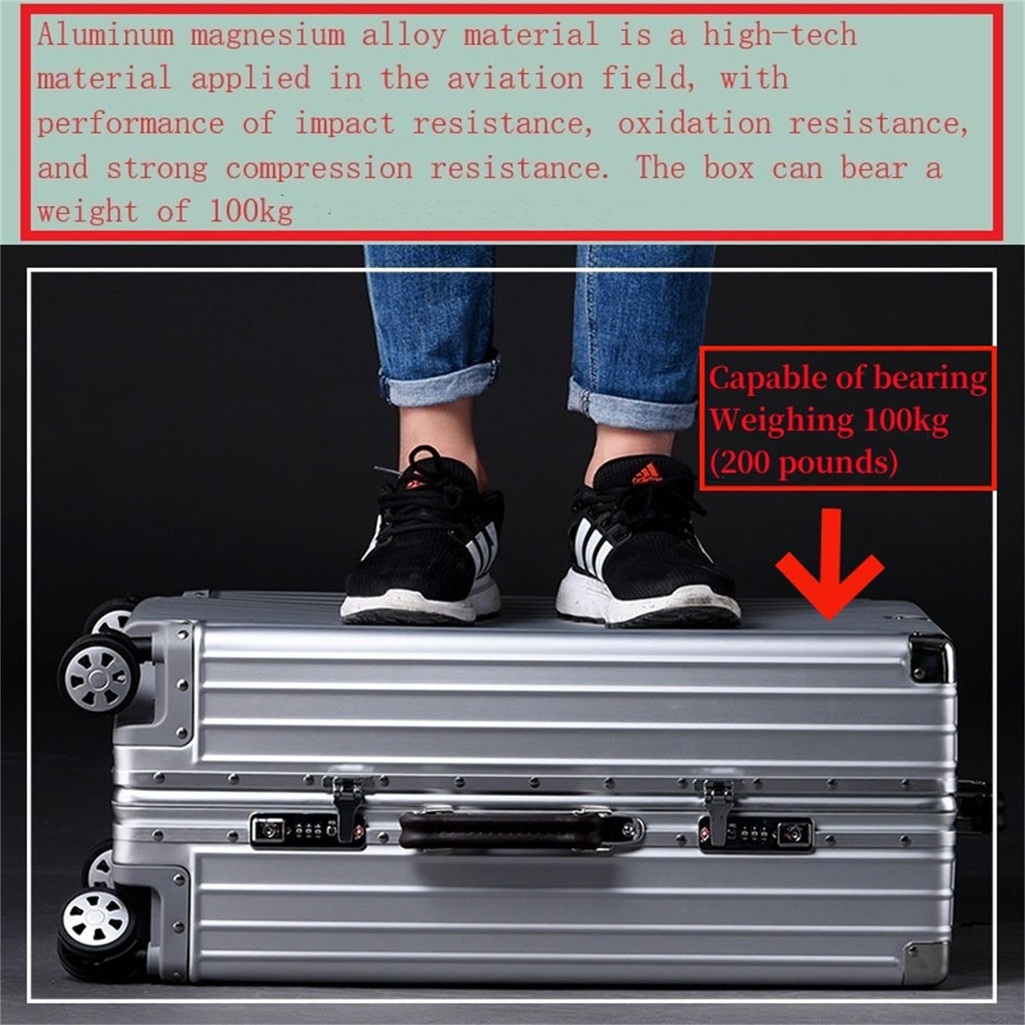 Caibomaoyi Aluminum magnesium alloy travel box trolley box luggage box metal box boarding box password box (silvery, 77.5 ×51.5 ×29cm（31×20×11 inch）)