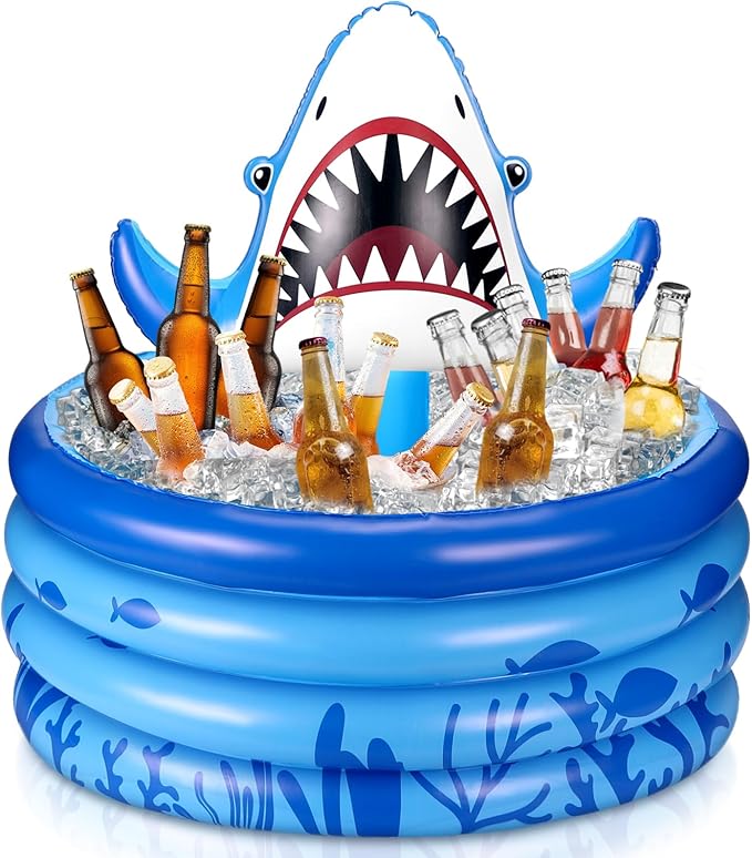 Bencailor Shark Party Decorations Summer Birthday Inflatable Cooler Blow Up Drink Cooler Reusable Floating Ice Chest Summe...