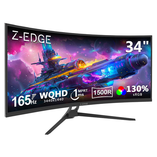 Z-Edge 34" Curved Gaming Monitor, WQHD 1440P 165Hz 144Hz PC Monitor, MPRT 1ms, 21:9 Aspect Ratio, 1500R, 16.7M Colors, 3000:1 Contrast, UG34 Frameless Bezel, 2X DP 1.4 Ports and 2X HDMI 2.0 Port