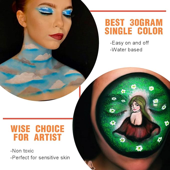 Bowitzki 30g Professional Face Paint Body Paint Water Based Face painting Makeup Safe for Kids and Adults Split Cake Single Color - Christmas Green