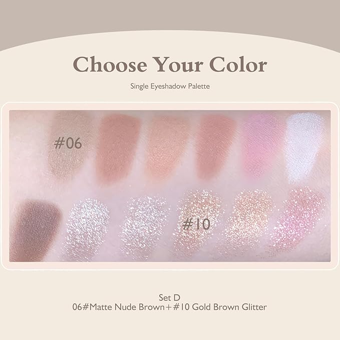 Matte Glitter Eyeshadow Palette 2 PCS, Nude Brown Eye Shadow Palettes Shimmer Neutral Eyeshadow for Older Women, Smooth Powder Lightweight Blendable High Pigment Compact Daily Eyes Makeup, Set D